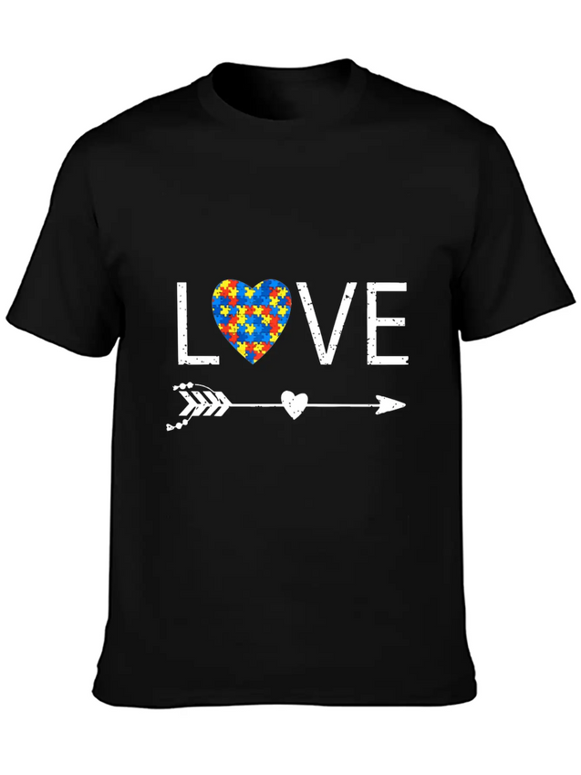 Autism Love Heart Valentines Day Autism Lightweight Cotton T-Shirt – Daily Comfort Graphic Shirt