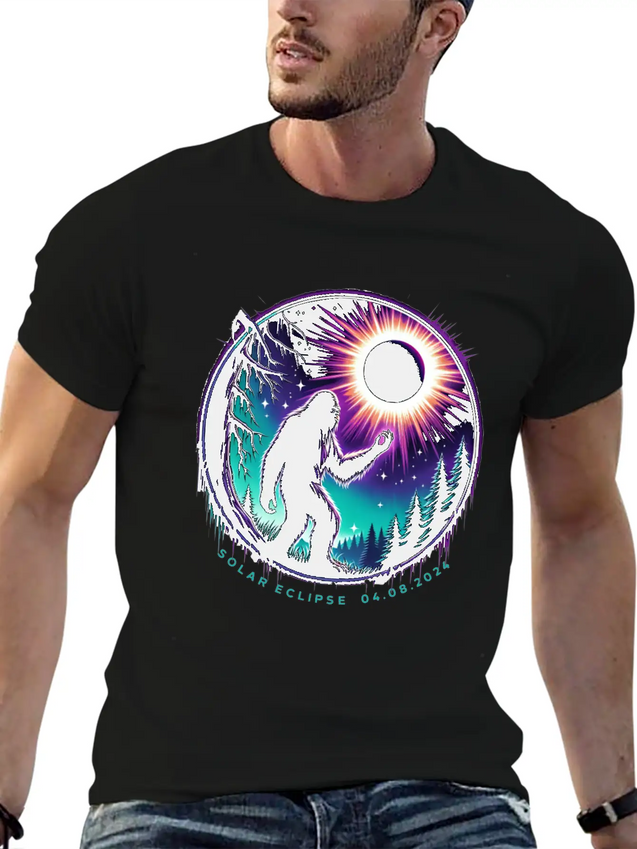 Bigfoot Total Solar Eclipse 2024 Lightweight Cotton T-Shirt – Daily Comfort Graphic Shirt