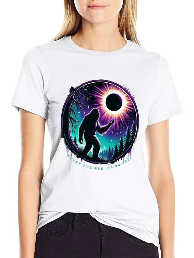 Bigfoot Total Solar Eclipse 2024 Lightweight Cotton T-Shirt – Daily Comfort Graphic Shirt