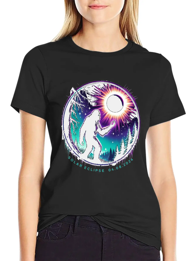 Bigfoot Total Solar Eclipse 2024 Lightweight Cotton T-Shirt – Daily Comfort Graphic Shirt