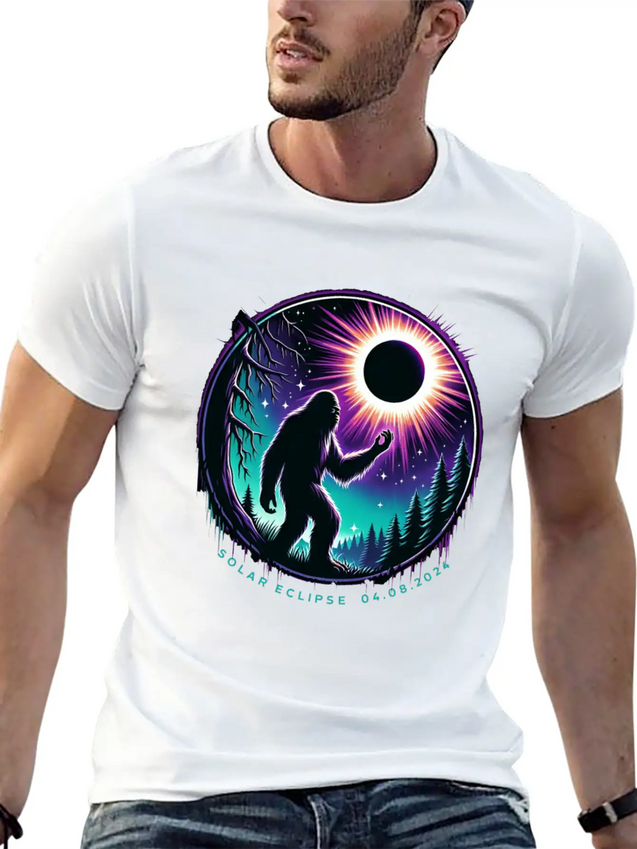 Bigfoot Total Solar Eclipse 2024 Lightweight Cotton T-Shirt – Daily Comfort Graphic Shirt