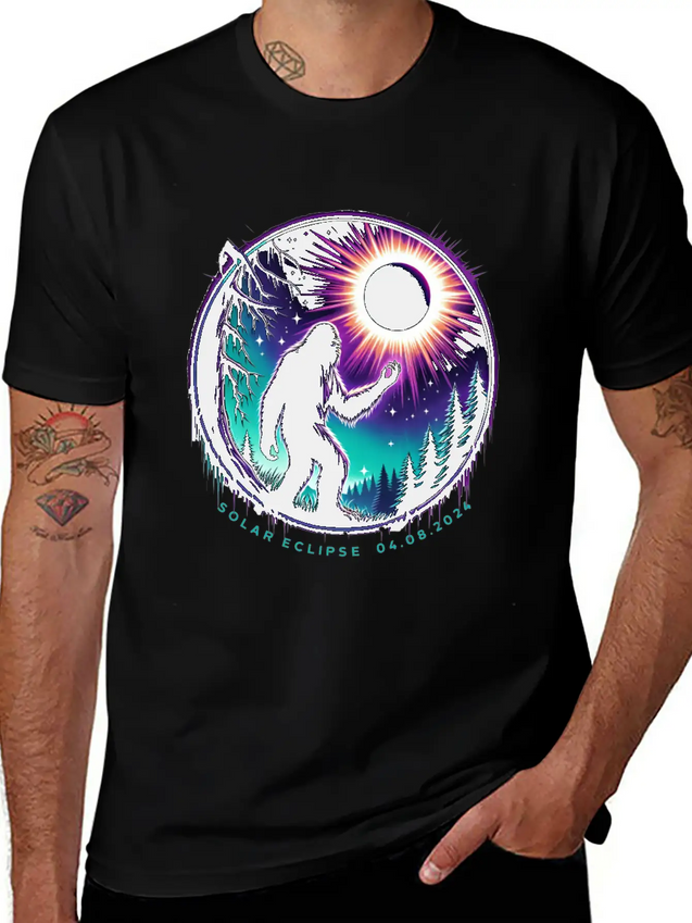 Bigfoot Total Solar Eclipse 2024 Lightweight Cotton T-Shirt – Daily Comfort Graphic Shirt