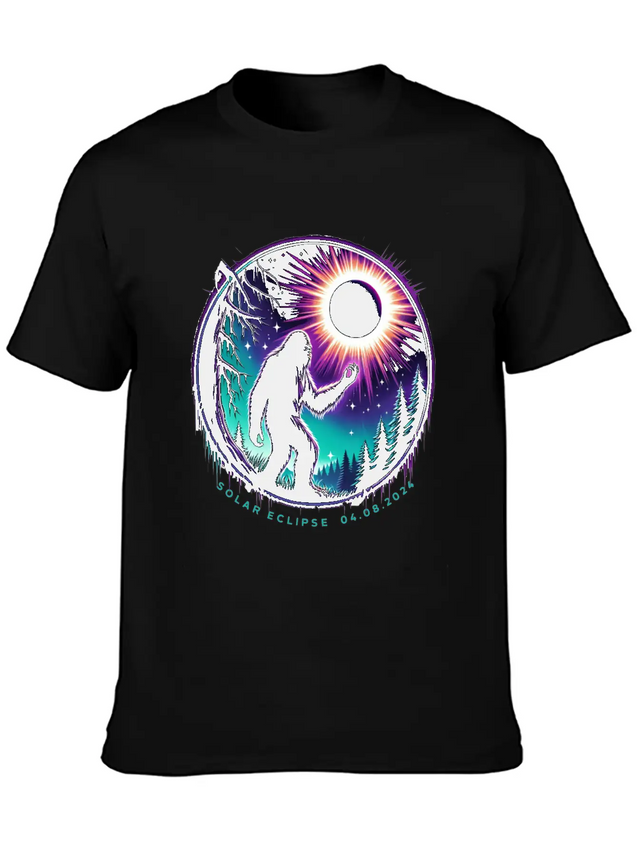 Bigfoot Total Solar Eclipse 2024 Lightweight Cotton T-Shirt – Daily Comfort Graphic Shirt