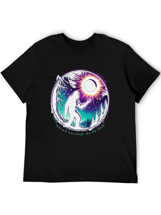 Bigfoot Total Solar Eclipse 2024 Lightweight Cotton T-Shirt – Daily Comfort Graphic Shirt