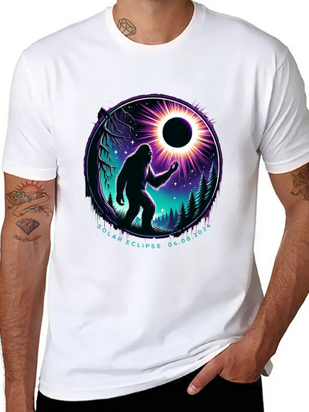 Bigfoot Total Solar Eclipse 2024 Lightweight Cotton T-Shirt – Daily Comfort Graphic Shirt