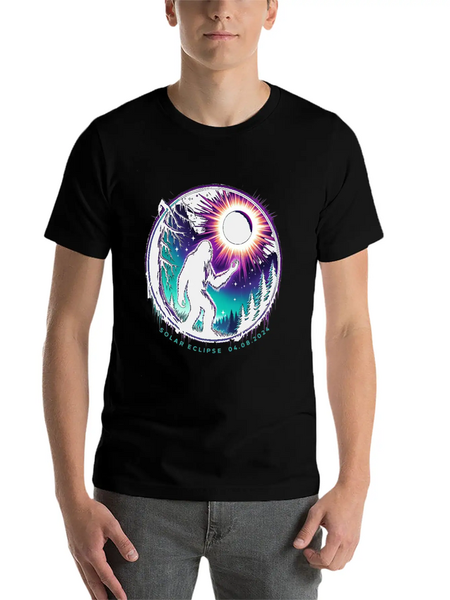 Bigfoot Total Solar Eclipse 2024 Lightweight Cotton T-Shirt – Daily Comfort Graphic Shirt