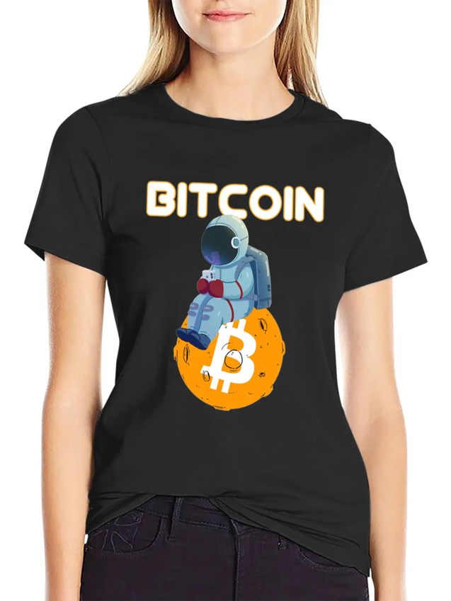 Bitcoin Coin-Crypto Astronaut IN THE MOON Lightweight Cotton T-Shirt – Daily Comfort Graphic Shirt