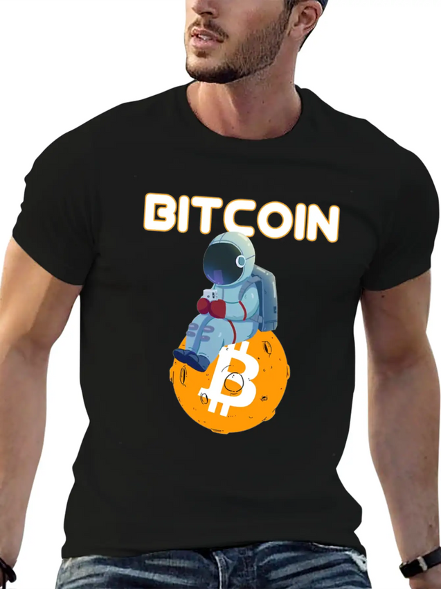 Bitcoin Coin-Crypto Astronaut IN THE MOON Lightweight Cotton T-Shirt – Daily Comfort Graphic Shirt