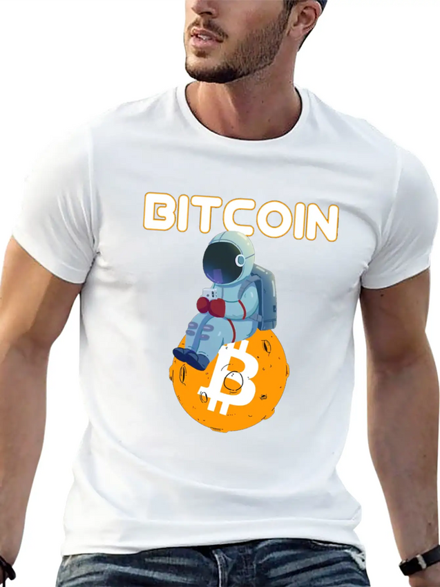 Bitcoin Coin-Crypto Astronaut IN THE MOON Lightweight Cotton T-Shirt – Daily Comfort Graphic Shirt