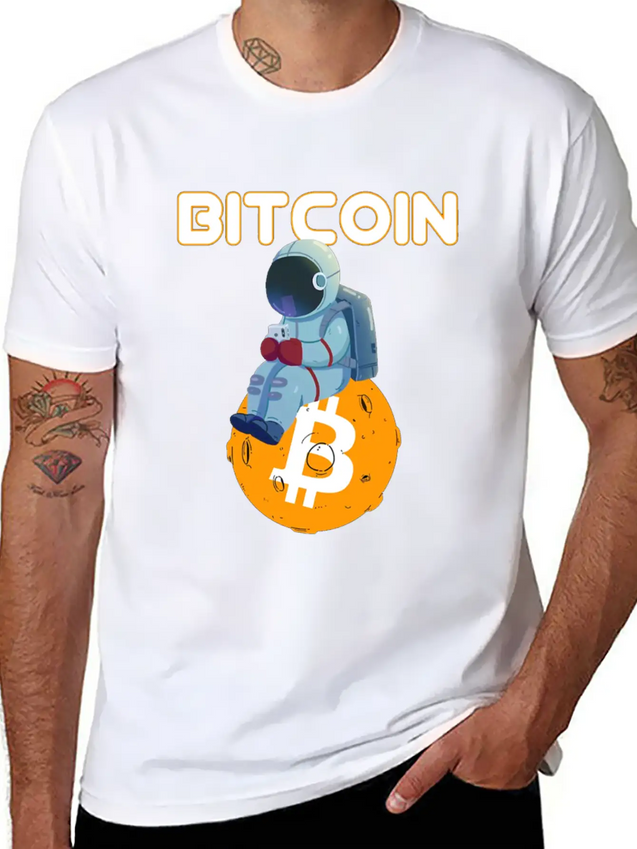 Bitcoin Coin-Crypto Astronaut IN THE MOON Lightweight Cotton T-Shirt – Daily Comfort Graphic Shirt