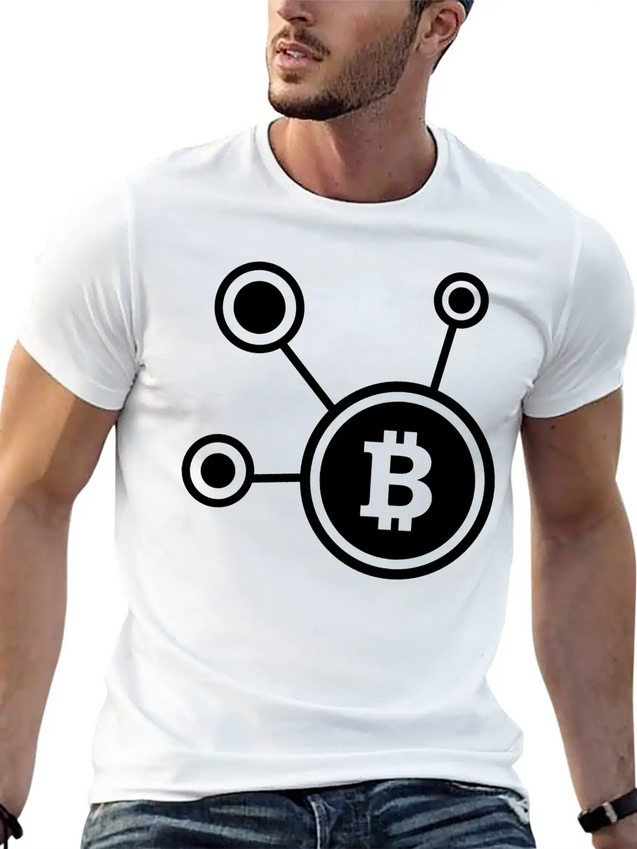 Bitcoin, Symbol, Sign, Cryptos, BTC, Logo, ETH Lightweight Cotton T-Shirt – Daily Comfort Graphic Shirt
