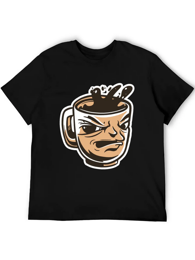 Black Coffee Cup Face Morning Tired Lightweight Cotton T-Shirt – Daily Comfort Graphic Shirt