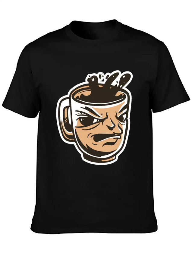 Black Coffee Cup Face Morning Tired Lightweight Cotton T-Shirt – Daily Comfort Graphic Shirt