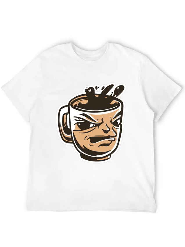 Black Coffee Cup Face Morning Tired Lightweight Cotton T-Shirt – Daily Comfort Graphic Shirt