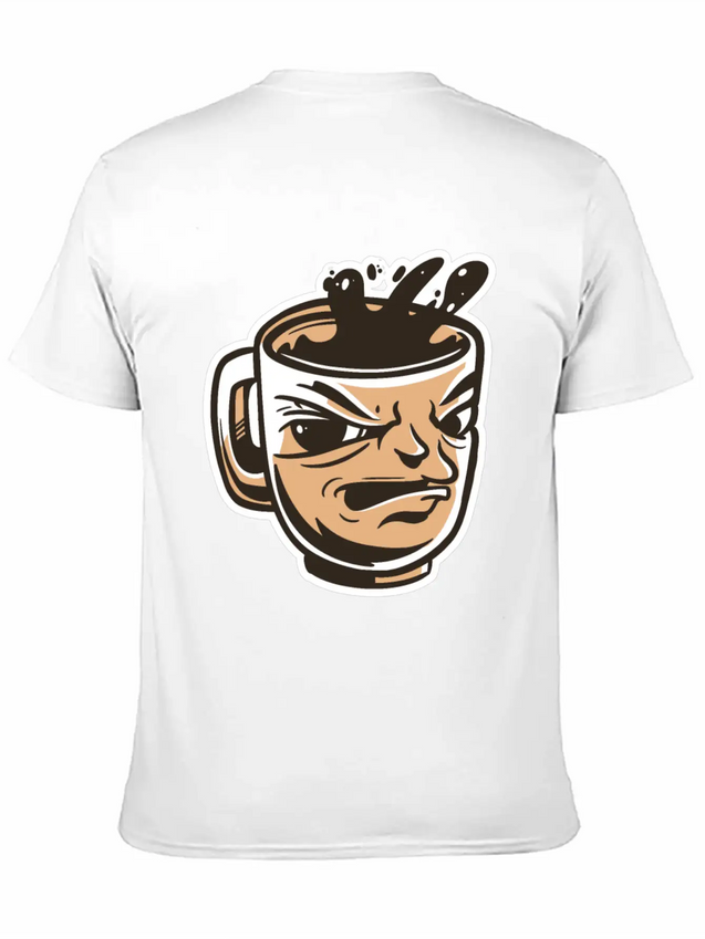 Black Coffee Cup Face Morning Tired Lightweight Cotton T-Shirt – Daily Comfort Graphic Shirt