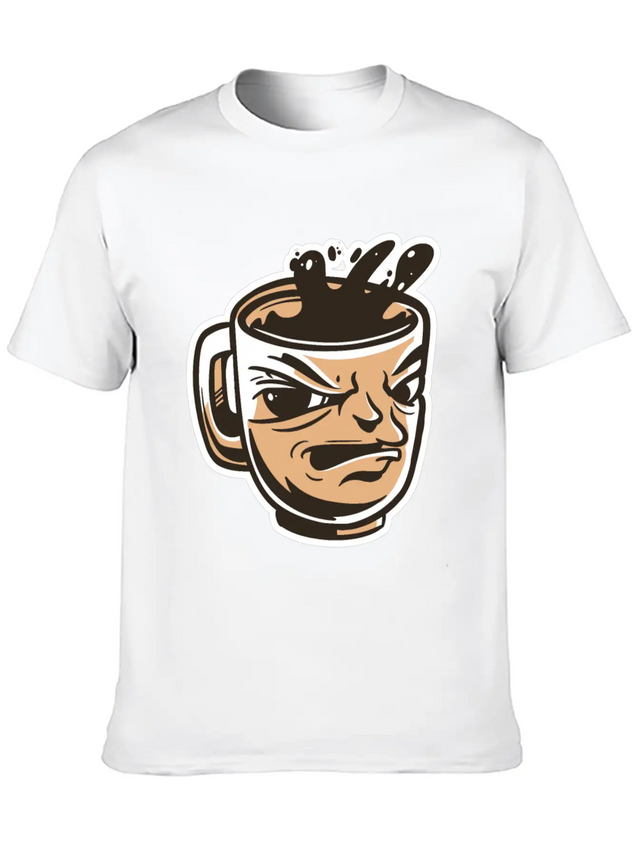 Black Coffee Cup Face Morning Tired Lightweight Cotton T-Shirt – Daily Comfort Graphic Shirt