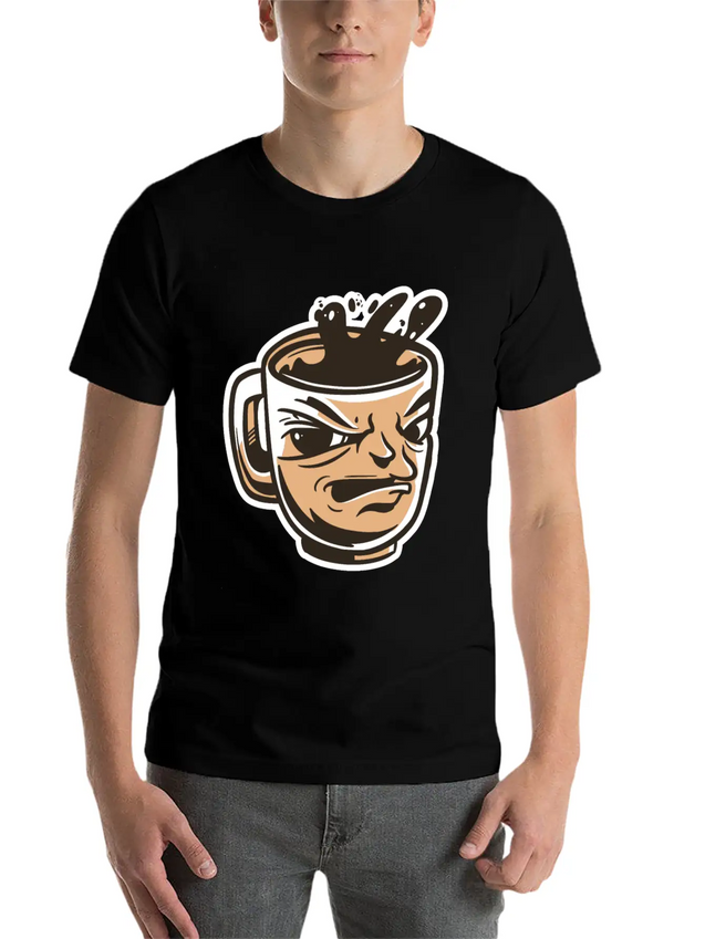 Black Coffee Cup Face Morning Tired Lightweight Cotton T-Shirt – Daily Comfort Graphic Shirt