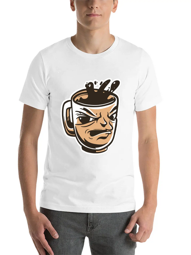 Black Coffee Cup Face Morning Tired Lightweight Cotton T-Shirt – Daily Comfort Graphic Shirt