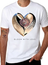 Bloom With Love Gold Heart And Flower Lightweight Cotton T-Shirt – Daily Comfort Graphic Shirt