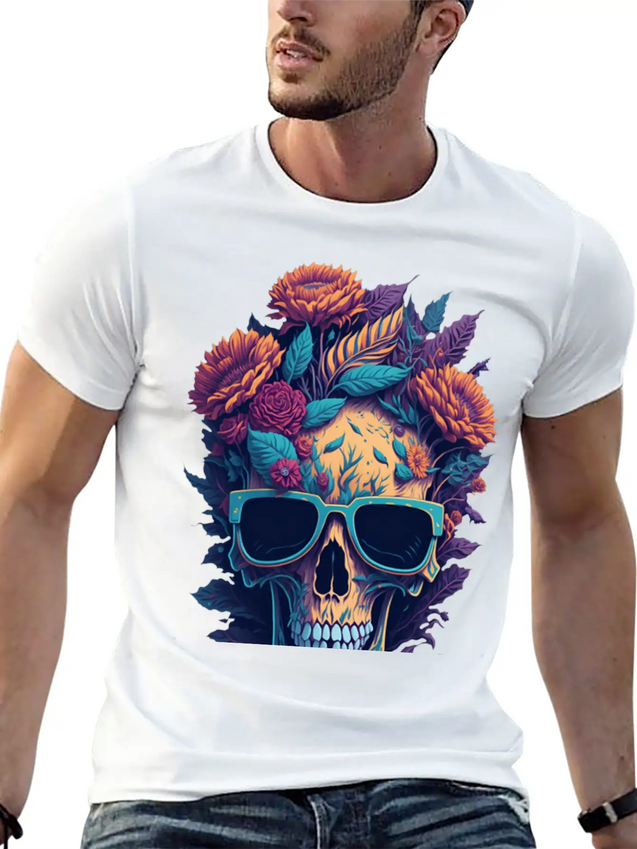 Blooms 'n Bones Lightweight Cotton T-Shirt – Daily Comfort Graphic Shirt
