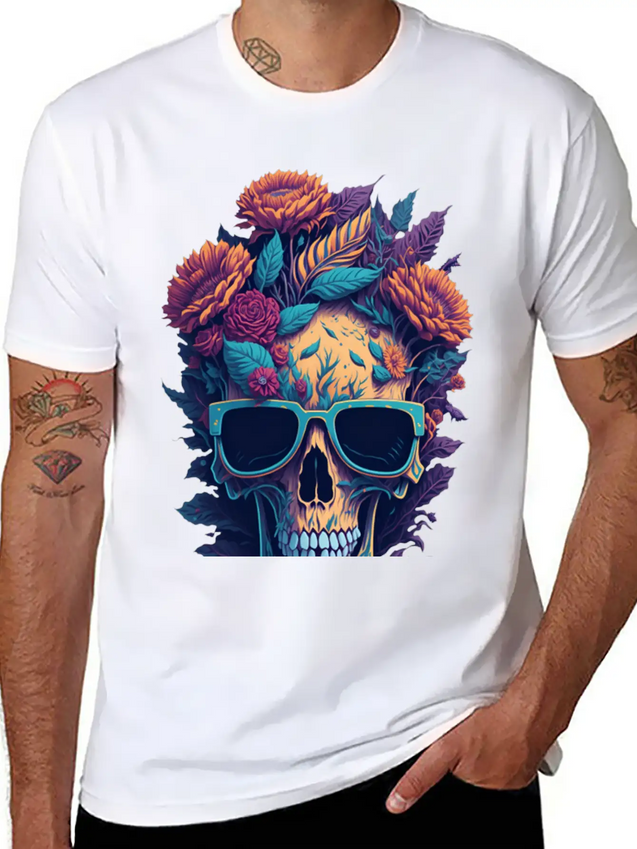 Blooms 'n Bones Lightweight Cotton T-Shirt – Daily Comfort Graphic Shirt