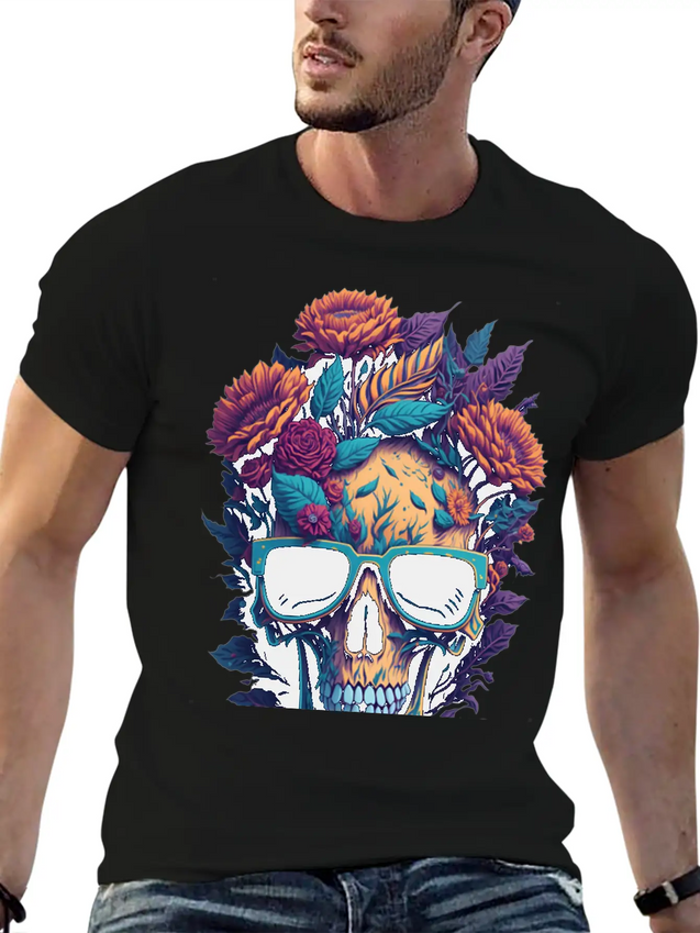 Blooms 'n Bones Lightweight Cotton T-Shirt – Daily Comfort Graphic Shirt
