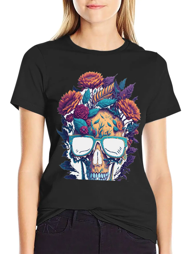 Blooms 'n Bones Lightweight Cotton T-Shirt – Daily Comfort Graphic Shirt