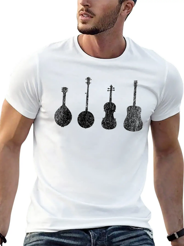 Bluegrass Music Instruments Minimalist Lightweight Cotton T-Shirt – Daily Comfort Graphic Shirt
