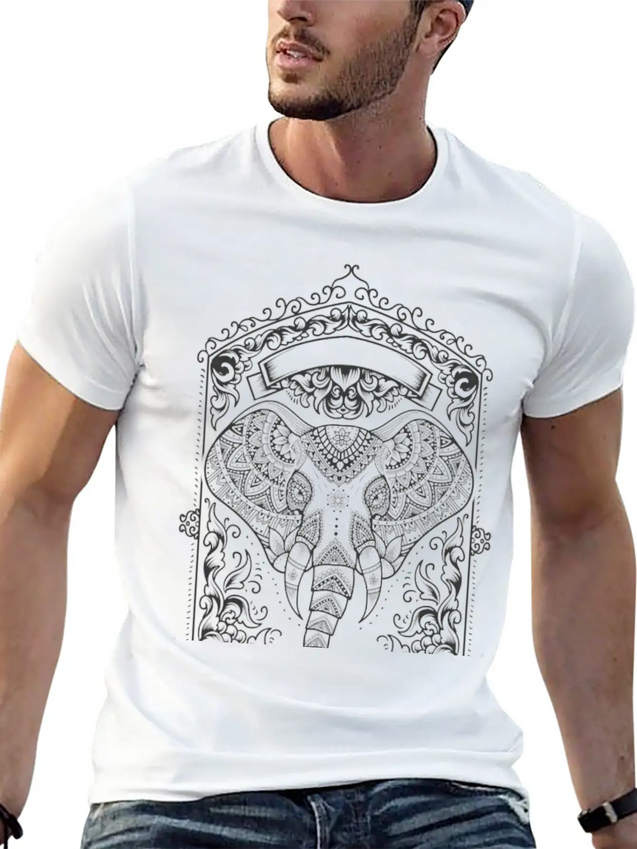 Boho Elephant Design Lightweight Cotton T-Shirt – Daily Comfort Graphic Shirt
