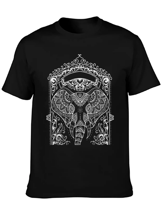 Boho Elephant Design Lightweight Cotton T-Shirt – Daily Comfort Graphic Shirt