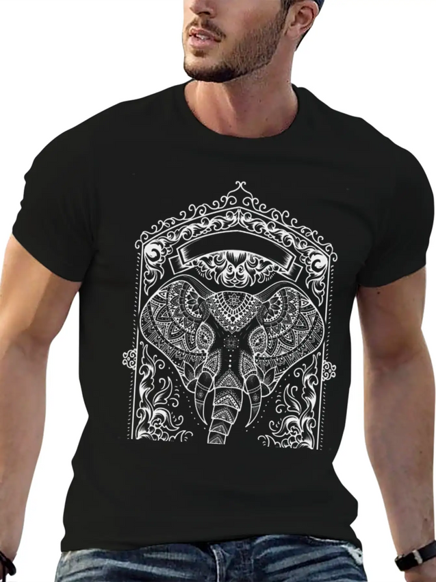 Boho Elephant Design Lightweight Cotton T-Shirt – Daily Comfort Graphic Shirt