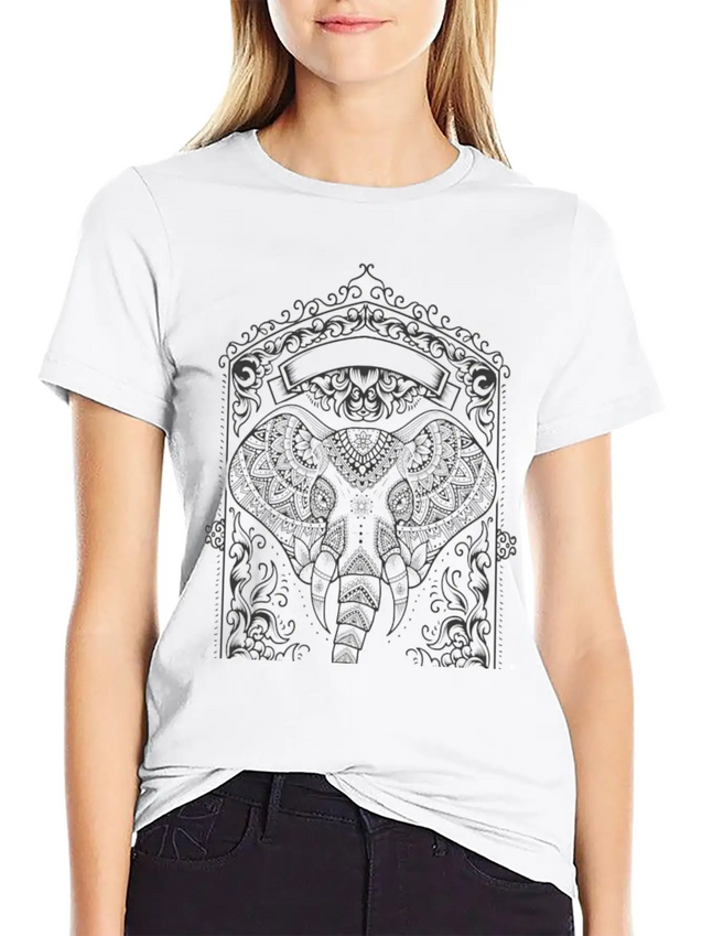 Boho Elephant Design Lightweight Cotton T-Shirt – Daily Comfort Graphic Shirt