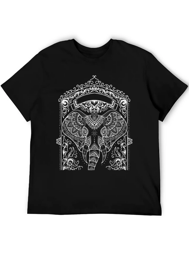 Boho Elephant Design Lightweight Cotton T-Shirt – Daily Comfort Graphic Shirt