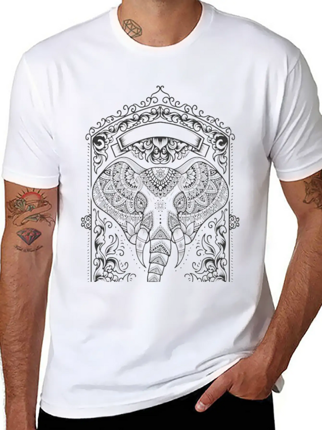 Boho Elephant Design Lightweight Cotton T-Shirt – Daily Comfort Graphic Shirt