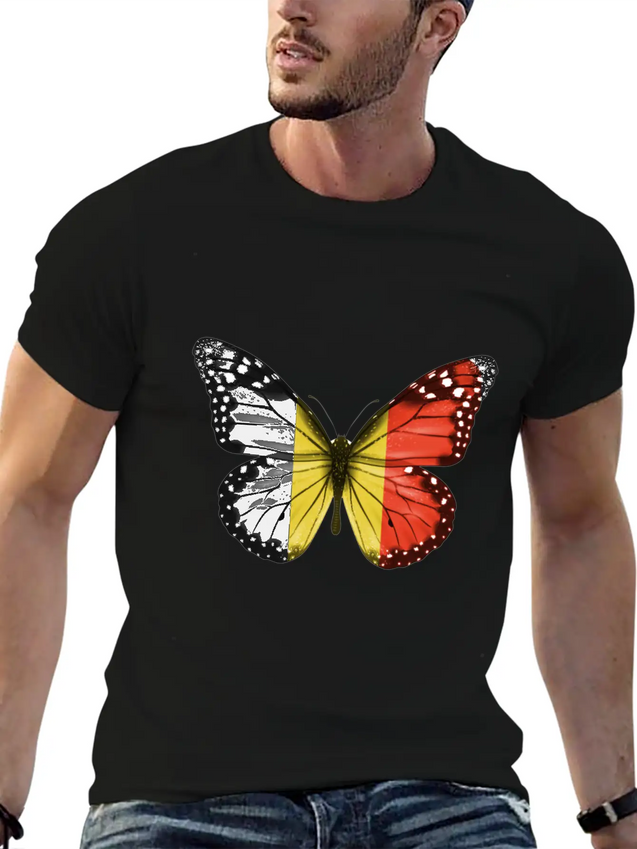Butterfly Flag Of Belgium Lightweight Cotton T-Shirt – Daily Comfort Graphic Shirt