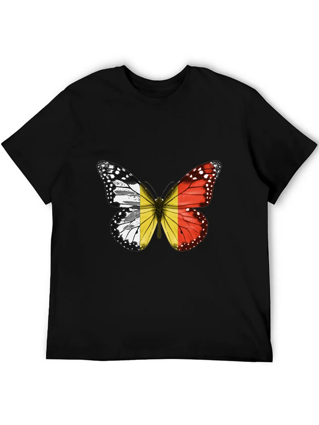 Butterfly Flag Of Belgium Lightweight Cotton T-Shirt – Daily Comfort Graphic Shirt
