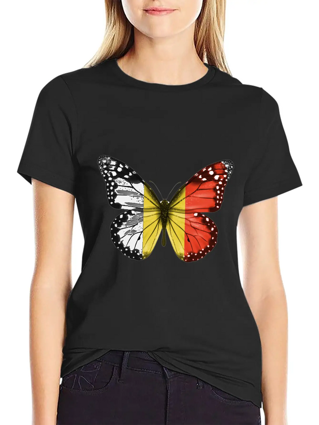 Butterfly Flag Of Belgium Lightweight Cotton T-Shirt – Daily Comfort Graphic Shirt