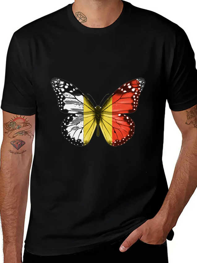 Butterfly Flag Of Belgium Lightweight Cotton T-Shirt – Daily Comfort Graphic Shirt