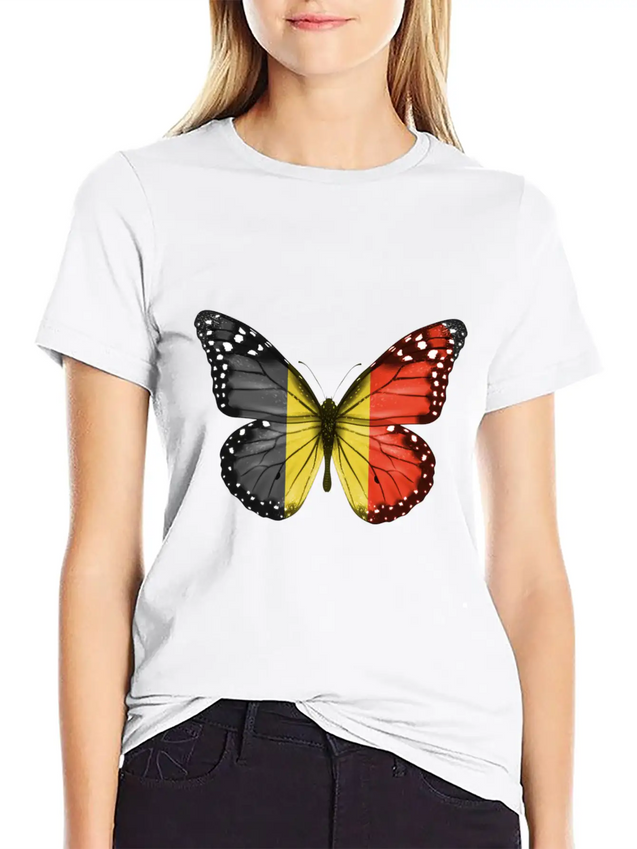 Butterfly Flag Of Belgium Lightweight Cotton T-Shirt – Daily Comfort Graphic Shirt