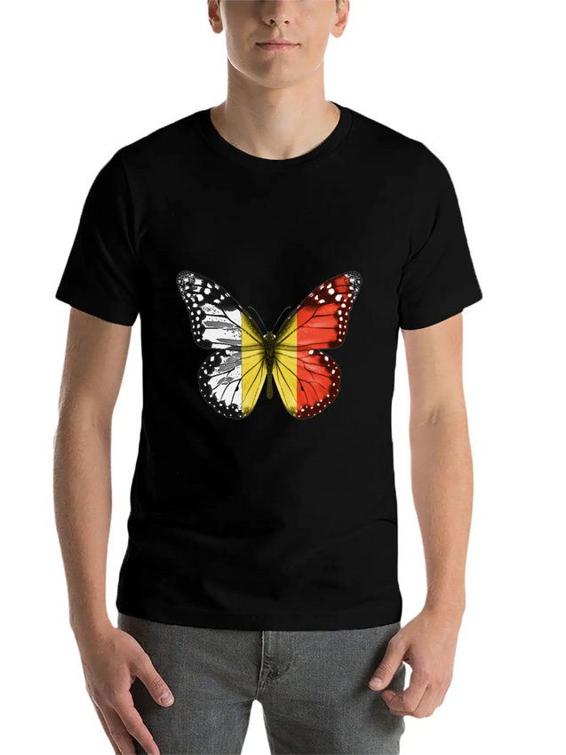 Butterfly Flag Of Belgium Lightweight Cotton T-Shirt – Daily Comfort Graphic Shirt