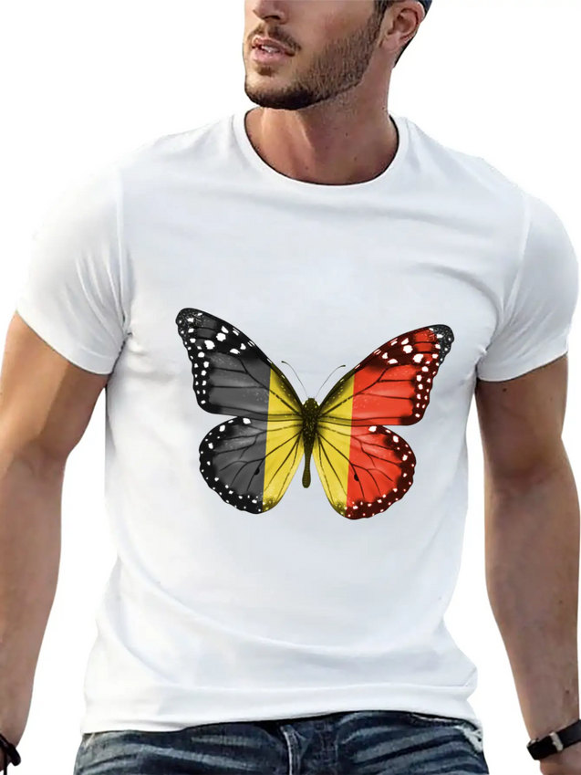 Butterfly Flag Of Belgium Lightweight Cotton T-Shirt – Daily Comfort Graphic Shirt