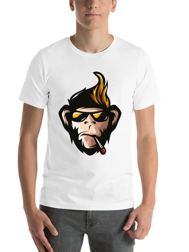 Cartoon Monkey Head Fun Animal Wildlife Streetwear Lightweight Cotton T-Shirt – Daily Comfort Graphic Shirt