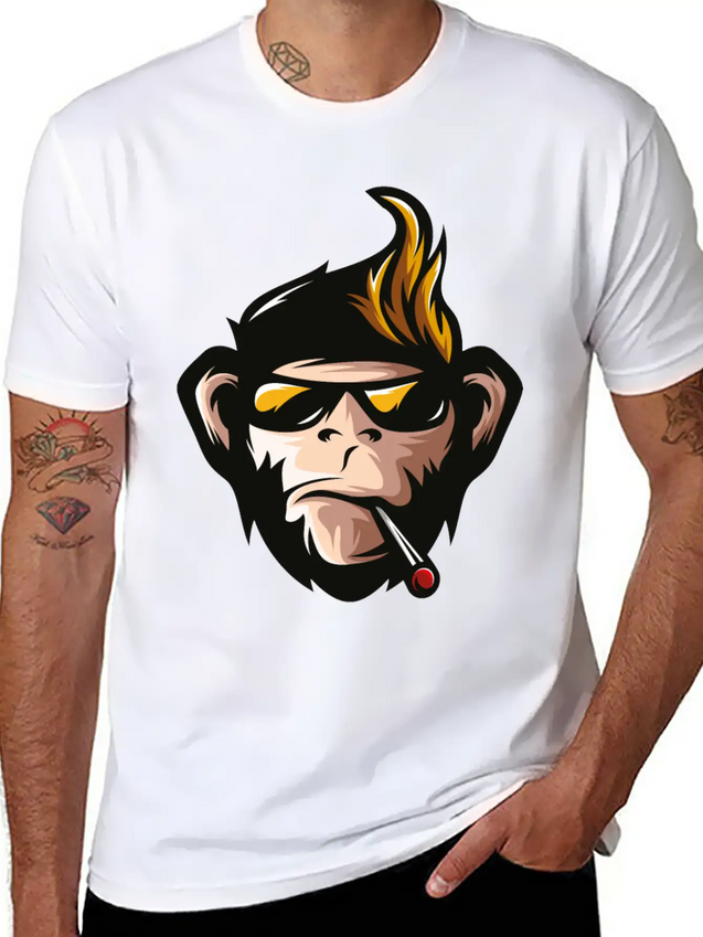 Cartoon Monkey Head Fun Animal Wildlife Streetwear Lightweight Cotton T-Shirt – Daily Comfort Graphic Shirt