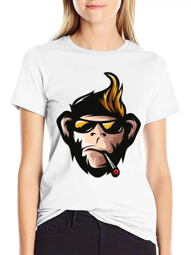 Cartoon Monkey Head Fun Animal Wildlife Streetwear Lightweight Cotton T-Shirt – Daily Comfort Graphic Shirt