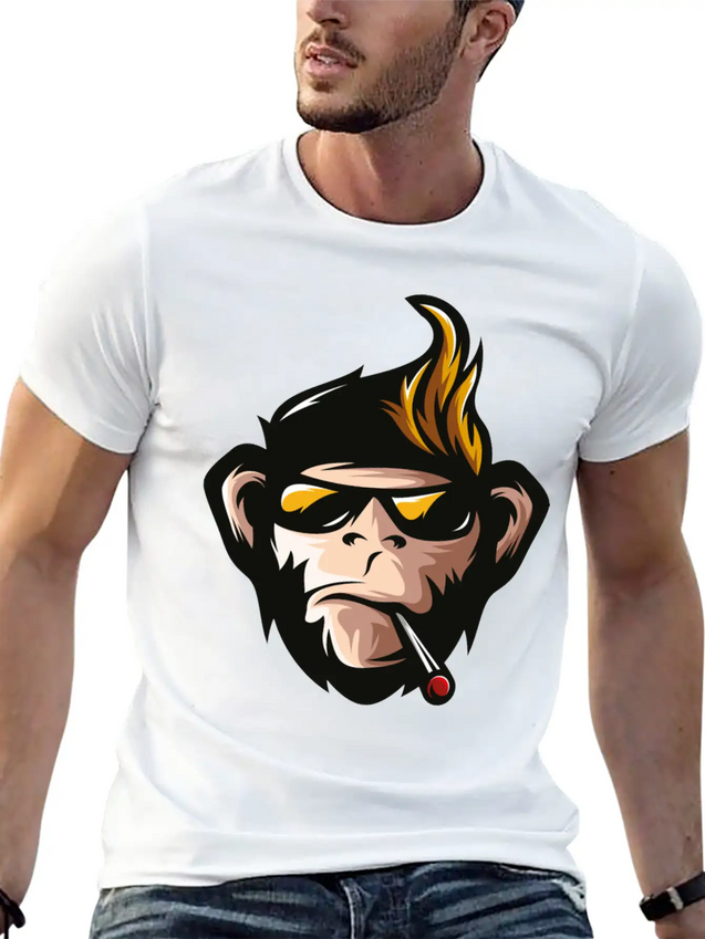 Cartoon Monkey Head Fun Animal Wildlife Streetwear Lightweight Cotton T-Shirt – Daily Comfort Graphic Shirt