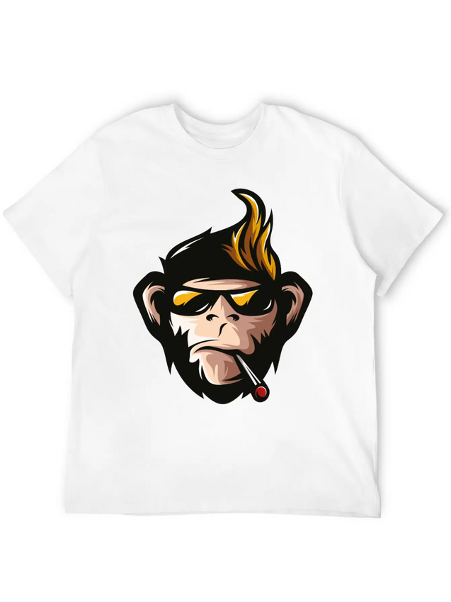 Cartoon Monkey Head Fun Animal Wildlife Streetwear Lightweight Cotton T-Shirt – Daily Comfort Graphic Shirt