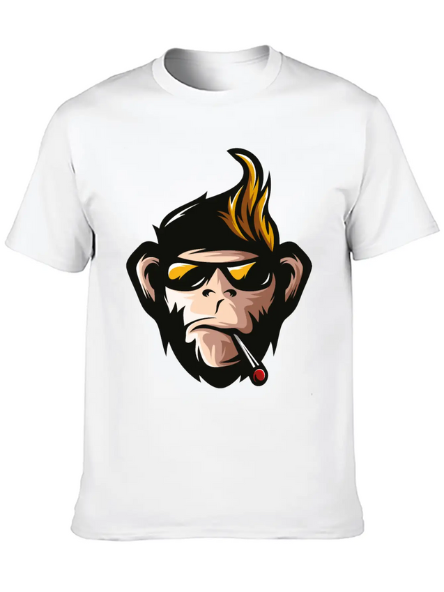 Cartoon Monkey Head Fun Animal Wildlife Streetwear Lightweight Cotton T-Shirt – Daily Comfort Graphic Shirt