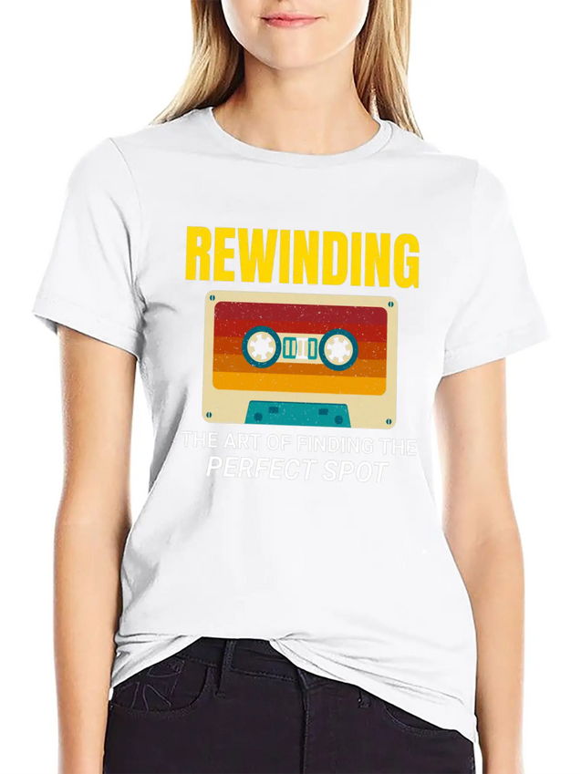 Cassette Tape Rewinding 80s Nostalgia Retro 1980s Lightweight Cotton T-Shirt – Daily Comfort Graphic Shirt