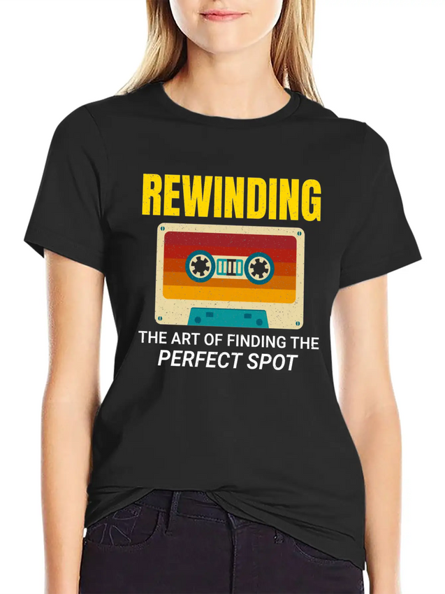Cassette Tape Rewinding 80s Nostalgia Retro 1980s Lightweight Cotton T-Shirt – Daily Comfort Graphic Shirt
