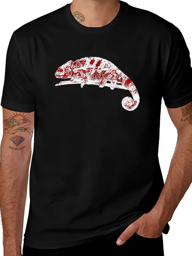 Chamaeleon Red Lightweight Cotton T-Shirt – Daily Comfort Graphic Shirt